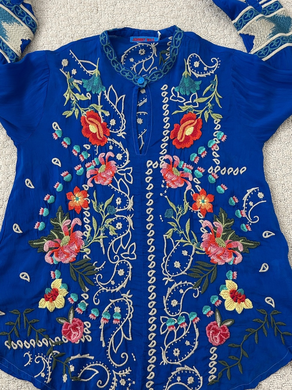 Johnny Was Top Blouse XXS Floral Embroidered Colorful Relaxed Fit Flowy Blue - Picture 9 of 12